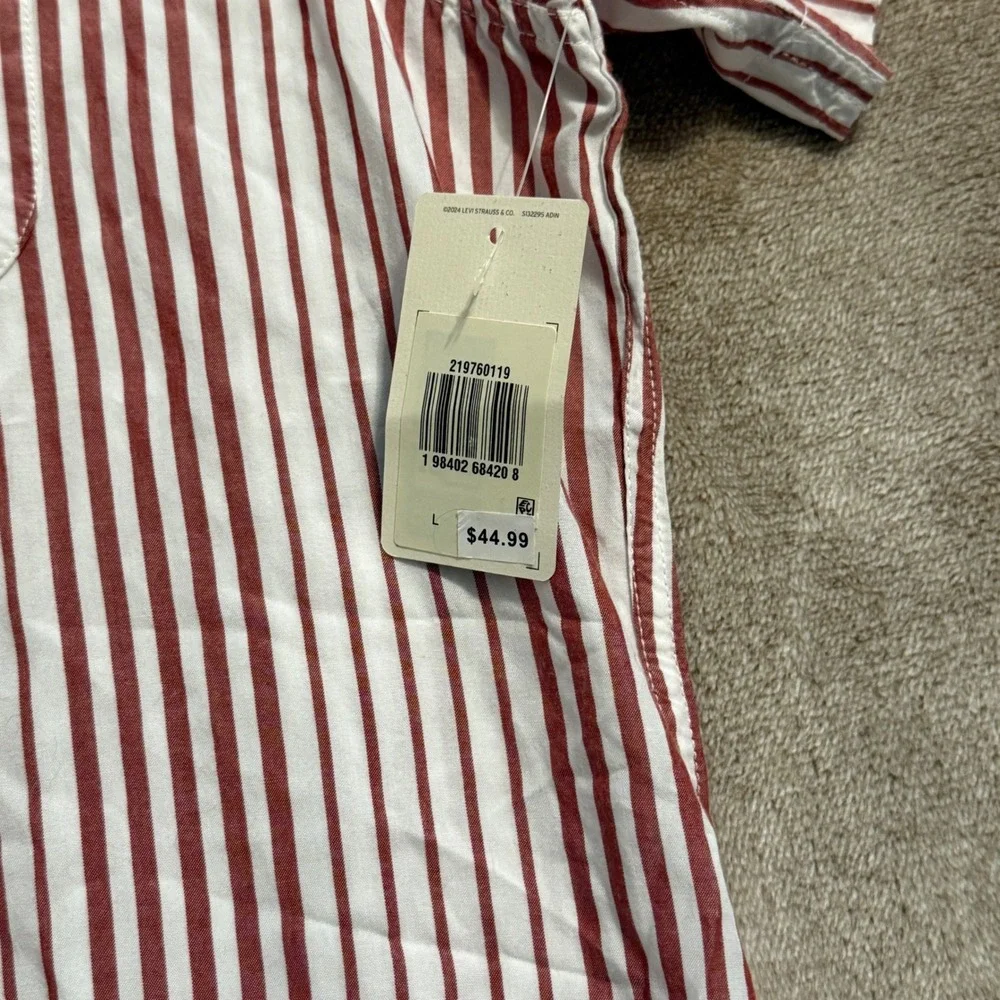 Levis Classic Camper Relaxed Fit Shirt Mens Large Red White Striped NWT viscose